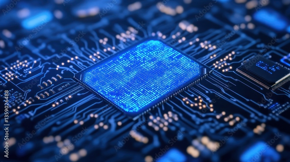 Poster closeup circuit board with microchip