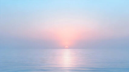 Obraz premium Pastel Dawn: Minimalist Sea Sunrise, Smooth Gradient of Cool Pastel Hues, Calm Waters Reflecting the Sky, Pure Serenity.