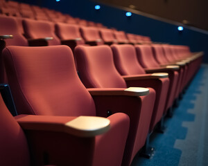 Fototapeta premium rows of burgundy auditorium seats in a modern theater setting