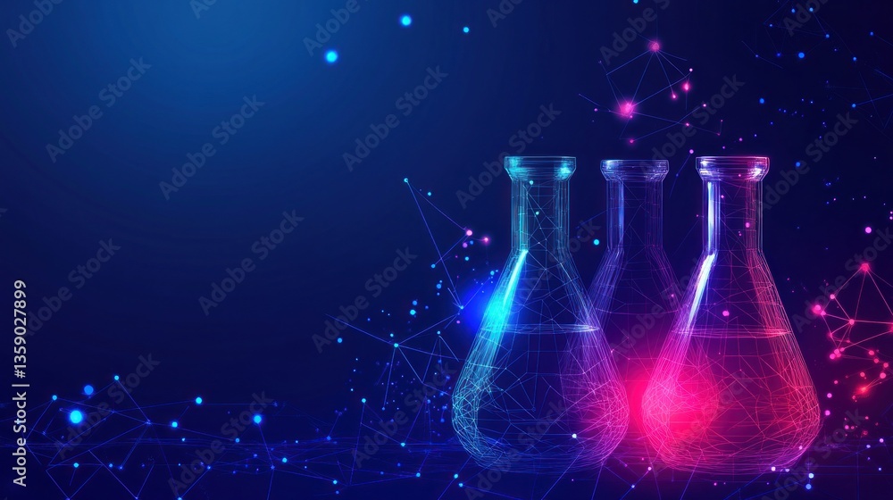 Poster abstract science lab flasks