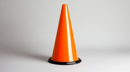 An orange traffic cone with sharp, clean lines and a reflective strip at the top, symbolizing safety and caution, isolated on a plain white background 