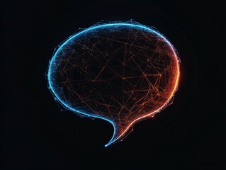 Futuristic digital speech bubble with glowing network lines.