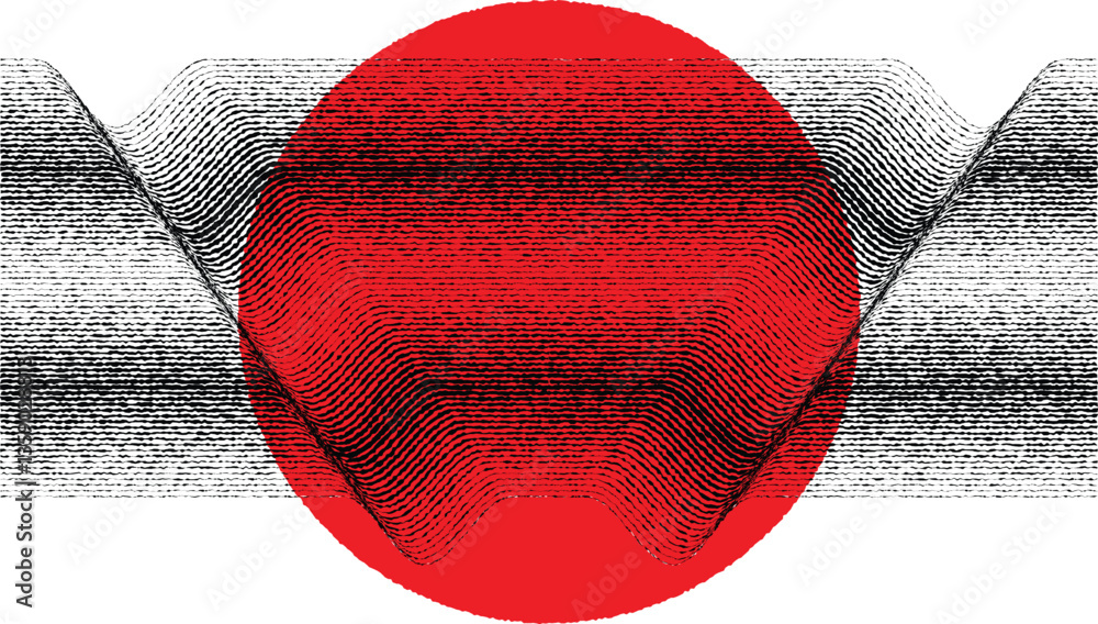 Leinwandbilder Abstract motion graphic design background . Black circle and horizontal lines . Transition shapes . Wavy lines. Movement composition . Roughen lines and circles combination. Vector illustration