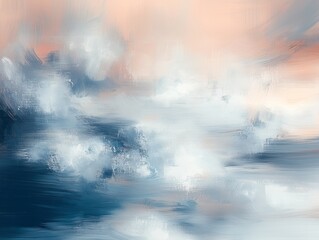 Dreamy abstract landscape with soft blue and peach hues.