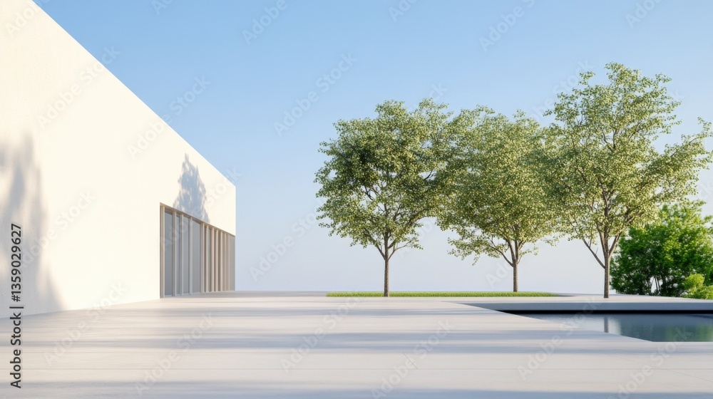 Poster modern building and trees outside
