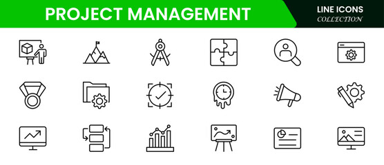 Project management banner website icon vector illustration concept with icon of human resources, risk, scope, cost, communication, time and procurement on white background