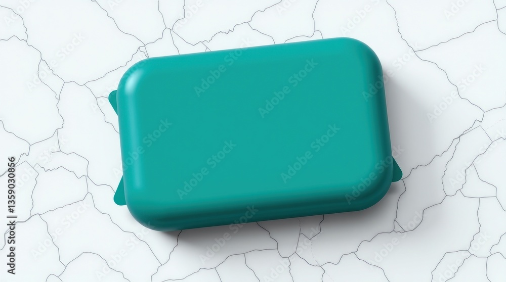 Poster rectangular teal object resting on cracked white surface