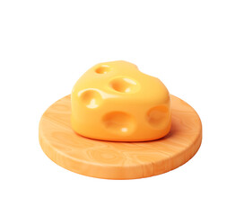 3D Cartoon Cheese Chunk on Wooden Plate Illustration
