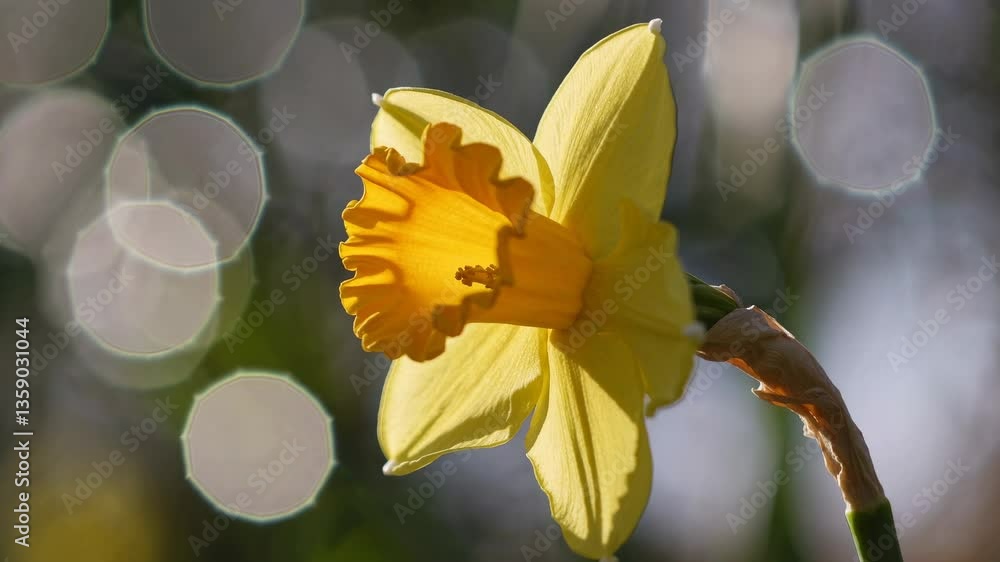 Aufkleber close-up of a yellow daffodil in soft focus, captured from a side angle with bokeh effect, creating 