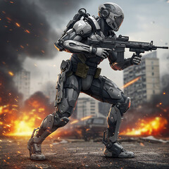 Fototapeta premium Exoskeleton Suit Enhancing Human Strength in Combat