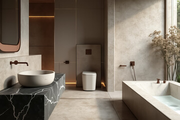 modern beige and marble bathroom interior