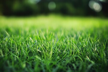 Fototapeta premium Close-up of Fresh Green Grass Blades in Sunlight for Lawn Care
