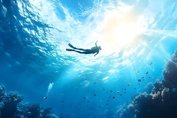 Naklejka premium Scuba diving in the ocean. Underwater sea
