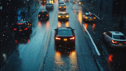 Obraz premium rainy night city traffic