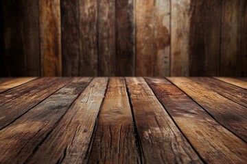 Rustic Wooden Plank Surface with Dark Wall for Product Photography
