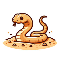 Fototapeta premium Cartoon desert rattlesnake on sandy ground. Ideal for southwestern wildlife education, desert ecosystem content, or warning signs about venomous reptiles.