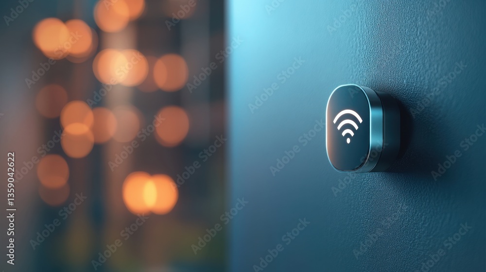 Poster Macro Shot of a Secure Wireless Access Point on a Bright Background
