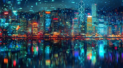 Vibrant Night Cityscape Reflection