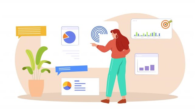 Data Analytics Girl 2D Avtar Animation Scene looped