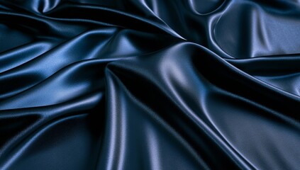 Fototapeta premium Dark, luxurious, draped satin fabric. Deep navy blue folds and waves