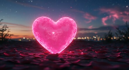 Obraz premium Glowing Heart at Dusk: A Romantic Digital Art