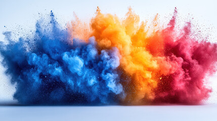 Fototapeta premium Colorful powder burst in vibrant red, blue, and yellow, symbolizing energy and creativity