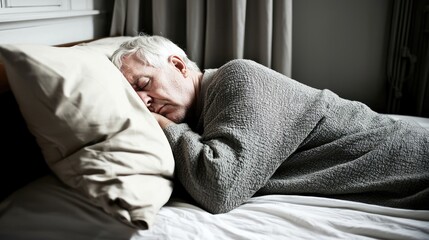 Senior man sleeping in bed.