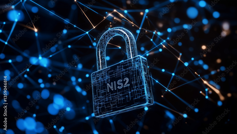 Aufkleber nis2 eu cybersecurity directive concept, cybersecurity network lock nis2 compliance digital padlock 
