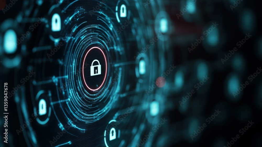 Poster secure communication concept with antenna and digital lock icon