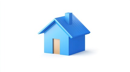 Stylish blue house icon with a sharp roof, clean edges, and modern lines, isolated on a simple white background. 