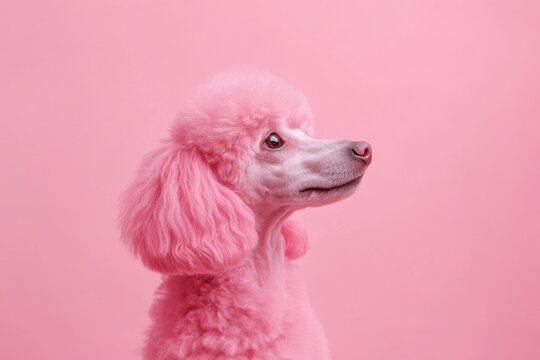 Pink poodle portrait on pink backdrop