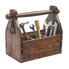Classic Wooden Tool Caddy with Assorted Hand Tools