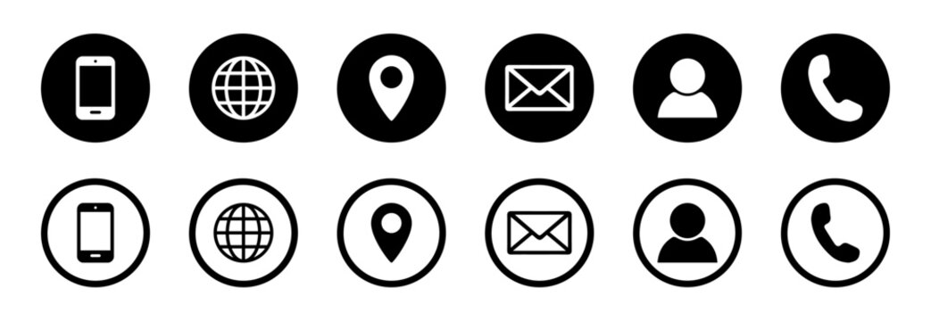 Visiting card icon set. Set of contact us icons for web and website. Contact icons phone, call, location, globe, use for web and website.
