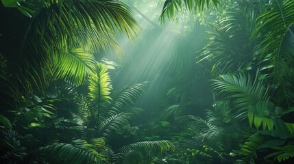 Obraz premium Lush Tropical Rainforest Sunlight