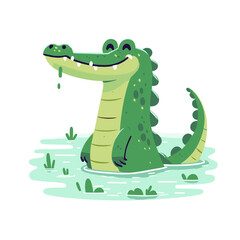 Green crocodile in swamp water with dripping jaws. Perfect for wildlife documentaries, zoo promotions, or children's books about dangerous animals.