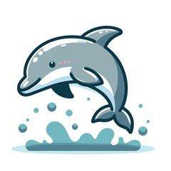 Naklejka premium Playful dolphin cartoon jumping from water splash, blue shades. Perfect for marine education and water park promotional materials.