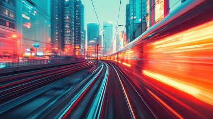 Obraz premium Dynamic urban transport in the city skyline a gigapixel view of public transit movement