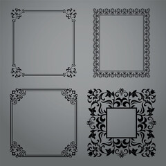 Set of decorative frames Elegant vector element for design in Eastern style, place for text. Floral black and gray borders. Lace illustration for invitations and greeting cards
