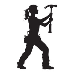 Silhouette Female Carpenter with Hammer Construction and Building Trades