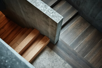 wooden steps and concrete wall in a modern interior