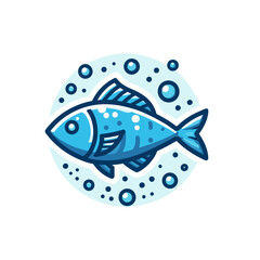 Blue fish with bubbles on circular light background. Perfect for aquarium themes, seafood restaurants, or underwater wildlife education.