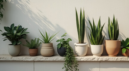 assortment of potted plants in various shapes and sizes showcasing a tranquil scene