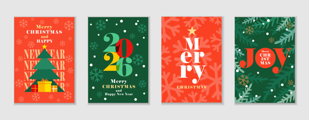 Merry Christmas and Happy New Year 2026 greeting cards or creative posters set. New Year 2026 vector concepts greeting card or holiday banners design © koltukovs