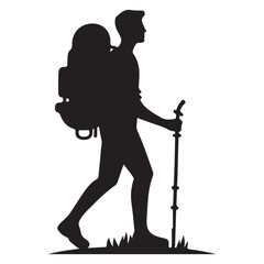 Hiking Silhouette Vector Art With Backpack Walking Illustration