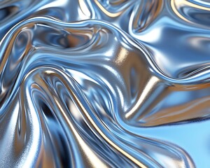 Metallic Silver Surface With Curving Folds Reflecting Light And Color