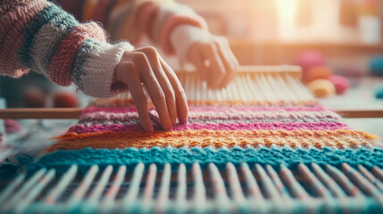 Cozy Craft: Weaving Colorful Threads into Warmth, a tactile process of creation and comfort