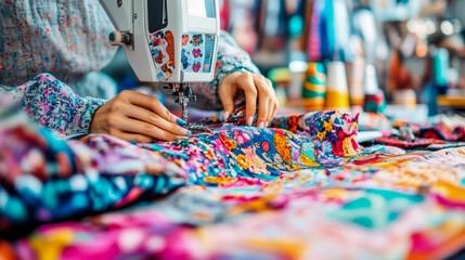 Crafting a Colorful Creation: Tailoring with Precision and Vibrant Fabric
