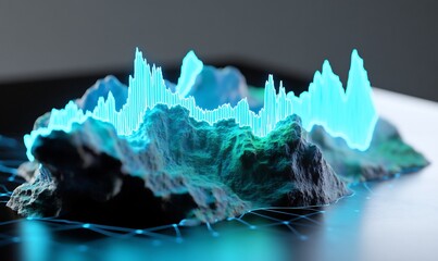 Data visualization abstract graph peaks on dark surface
