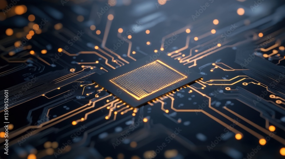 Poster Close-Up of an AI Chip with Encrypted Data on Circuit Board