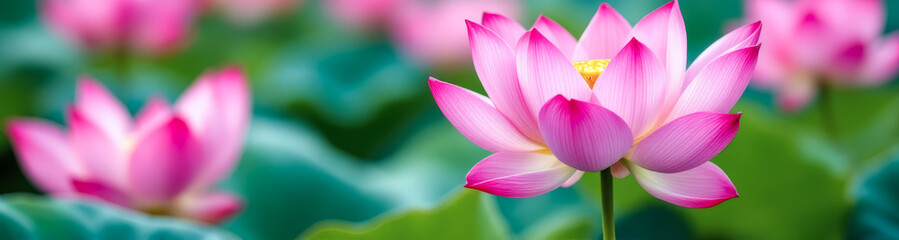 Fototapeta premium close-up of delicate pink lotus blossoms against a vibrant green background